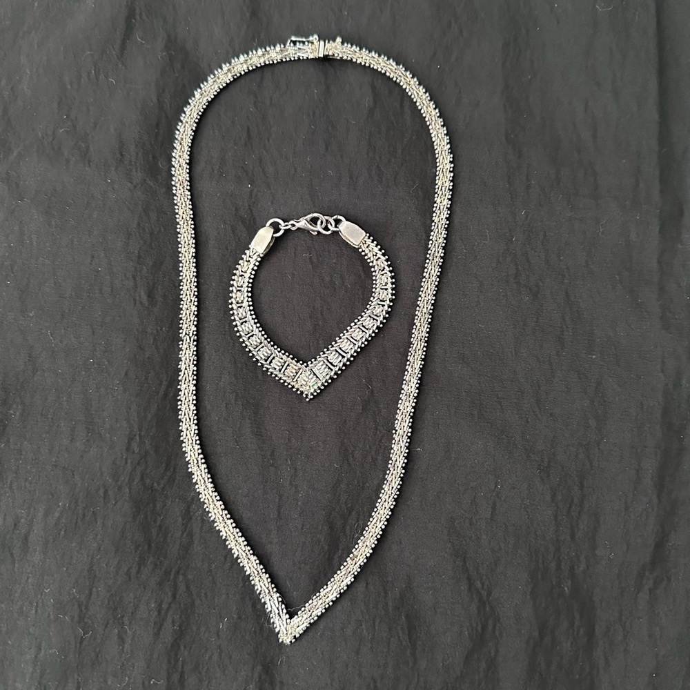Vintage Mexico Chevron V-Shaped Sterling Silver Necklace + Bracelet